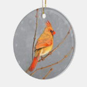 Kardinal zur Zweigmalerei - Originale Vogelkunst Keramikornament (Links)