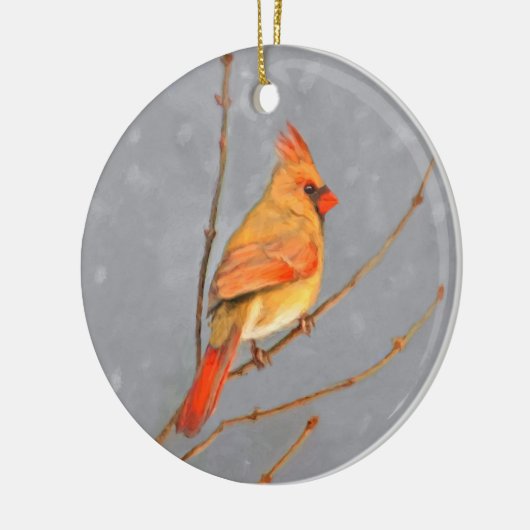 Kardinal zur Zweigmalerei - Originale Vogelkunst Keramikornament (Links)