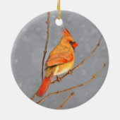 Kardinal zur Zweigmalerei - Originale Vogelkunst Keramikornament (Hinten)