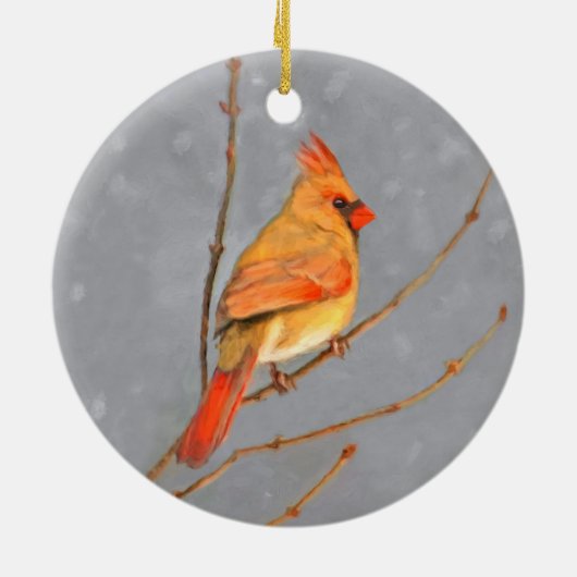 Kardinal zur Zweigmalerei - Originale Vogelkunst Keramikornament (Hinten)