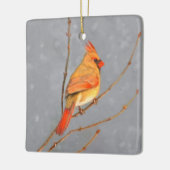 Kardinal zur Zweigmalerei - Originale Vogelkunst Keramikornament (Links)