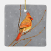 Kardinal zur Zweigmalerei - Originale Vogelkunst Keramikornament (Rückseite)