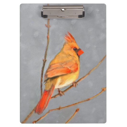 Kardinal zur Zweigmalerei - Originale Vogelkunst Klemmbrett (Vorderseite)