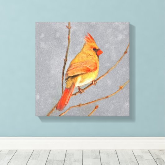 Kardinal zur Zweigmalerei - Originale Vogelkunst Leinwanddruck (Insitu (Holzboden))