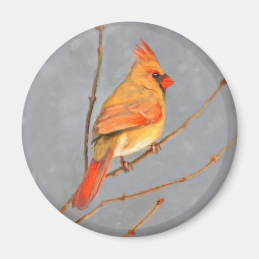 Kardinal zur Zweigmalerei - Originale Vogelkunst Magnet (Vorne)