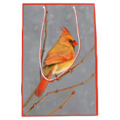 Kardinal zur Zweigmalerei - Originale Vogelkunst Mittlere Geschenktüte (Vorderseite)