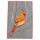 Kardinal zur Zweigmalerei - Originale Vogelkunst Mittlere Geschenktüte (Rückseite)