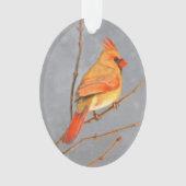 Kardinal zur Zweigmalerei - Originale Vogelkunst Ornament (Vorderseite)