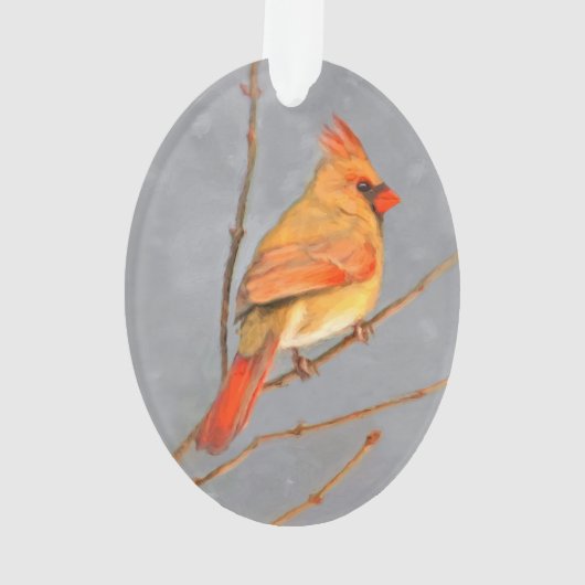 Kardinal zur Zweigmalerei - Originale Vogelkunst Ornament (Rückseite)