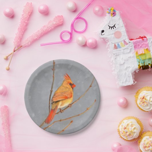 Kardinal zur Zweigmalerei - Originale Vogelkunst Pappteller (Party)