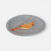 Kardinal zur Zweigmalerei - Originale Vogelkunst Pappteller (Schrägansicht)