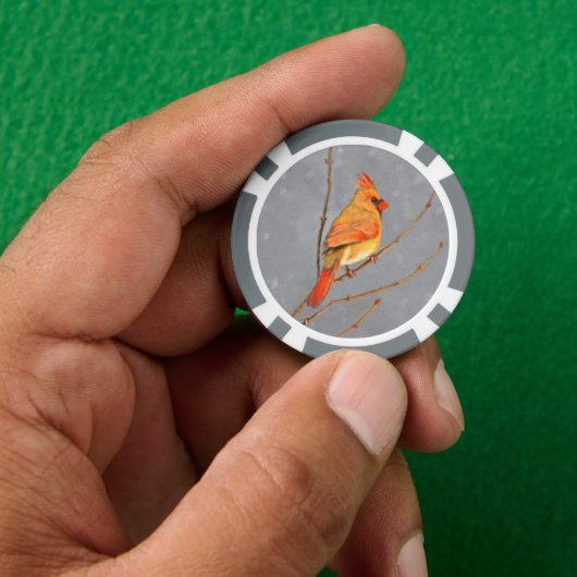 Kardinal zur Zweigmalerei - Originale Vogelkunst Pokerchips (Hand)