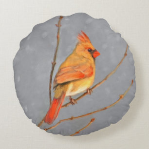 Kardinal zur Zweigmalerei - Originale Vogelkunst Rundes Kissen
