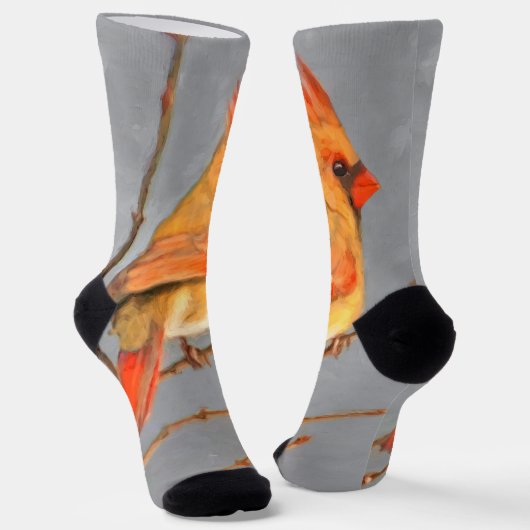 Kardinal zur Zweigmalerei - Originale Vogelkunst Socken (Gewinkelt)