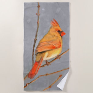 Kardinal zur Zweigmalerei - Originale Vogelkunst Strandtuch