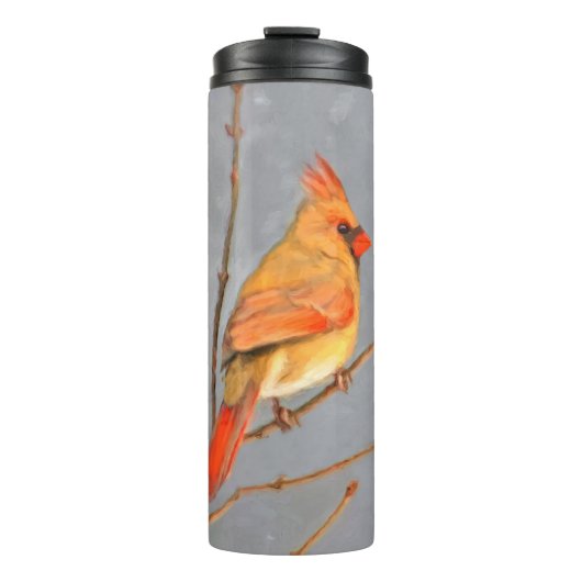 Kardinal zur Zweigmalerei - Originale Vogelkunst Thermosbecher (Vorderseite)