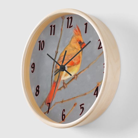 Kardinal zur Zweigmalerei - Originale Vogelkunst Uhr (Winkel)