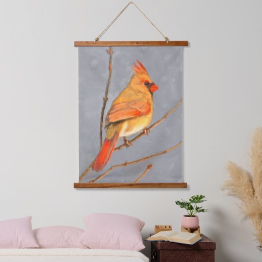 Kardinal zur Zweigmalerei - Originale Vogelkunst Wandteppich Mit Holzrahmen (Schlafzimmer)