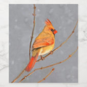 Kardinal zur Zweigmalerei - Originale Vogelkunst Weinetikett (Einzelnes Label)