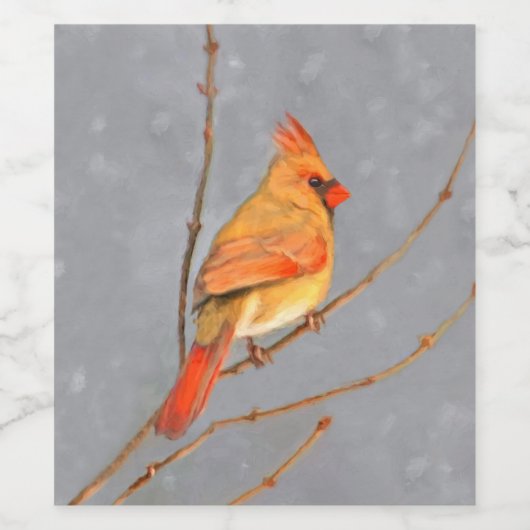 Kardinal zur Zweigmalerei - Originale Vogelkunst Weinetikett (Einzelnes Label)
