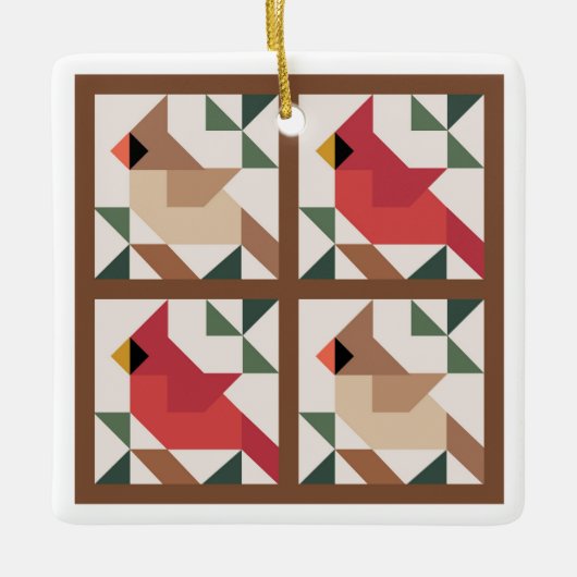 Kardinal Zwei-seitige Barnquilt-Ornament Keramikornament (Vorderseite)