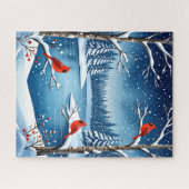Kardinäle am Snowy Lake Winterlandschaft Puzzle (Horizontal)
