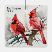 Kardinäle auf Baumzweig - ein individualisierbares Keramikornament (Rückseite)