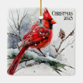 Kardinäle auf Baumzweig - ein individualisierbares Keramikornament (Rückseite)