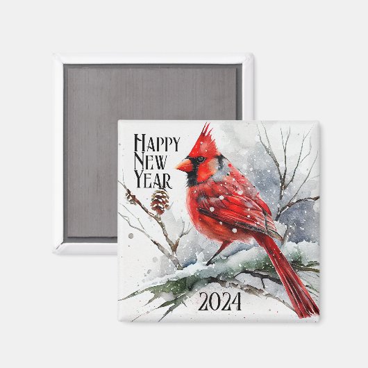 Kardinäle auf Baumzweig im Winter - Neujahr Magnet (Vorderseite/Rückseite)