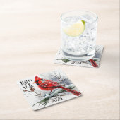 Kardinäle auf Baumzweig im Winter - Neujahr Rechteckiger Pappuntersetzer (Vor Ort)