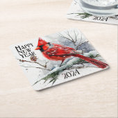 Kardinäle auf Baumzweig im Winter - Neujahr Rechteckiger Pappuntersetzer (angewinkelt)