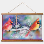 Kardinäle auf dem Schneefall Wandteppich Mit Holzrahmen (Vorne)