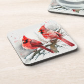 Kardinäle auf dem Zweig Tree in der Weihnachtswint Getränkeuntersetzer (Linke Seite)