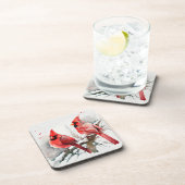 Kardinäle auf dem Zweig Tree in der Weihnachtswint Getränkeuntersetzer (Rechte Seite)