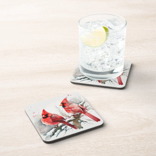 Kardinäle auf dem Zweig Tree in der Weihnachtswint Getränkeuntersetzer (Rechte Seite)
