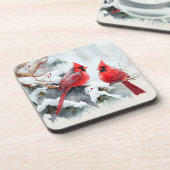 Kardinäle auf dem Zweig Tree in der Weihnachtswint Getränkeuntersetzer (Linke Seite)