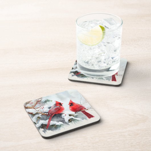 Kardinäle auf dem Zweig Tree in der Weihnachtswint Getränkeuntersetzer (Rechte Seite)