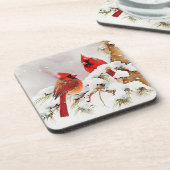 Kardinäle auf dem Zweig Tree in der Weihnachtswint Getränkeuntersetzer (Linke Seite)