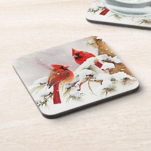 Kardinäle auf dem Zweig Tree in der Weihnachtswint Getränkeuntersetzer (Linke Seite)