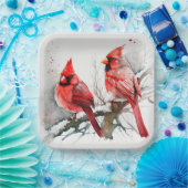 Kardinäle auf dem Zweig Tree in der Weihnachtswint Pappteller (Party)