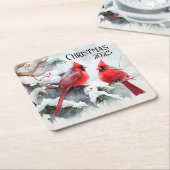 Kardinäle auf dem Zweig Tree in der Weihnachtswint Rechteckiger Pappuntersetzer (angewinkelt)