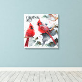 Kardinäle auf Snowy Tree - ein individualisierbare Leinwanddruck (Insitu (Holzboden))
