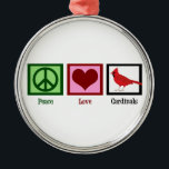 Kardinäle für eine friedliche Liebe Ornament Aus Metall<br><div class="desc">Ein Friedenszeichen,  ein Herz und ein schöner Kardinal. Ich Liebe hübsche Vogelgeschenke um Weihnachten.</div>