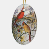Kardinäle im Winter Keramik Ornament (Links)
