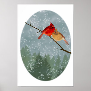 Kardinäle im Winter Poster
