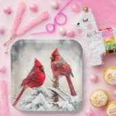 Kardinäle im Winterschnee und in der Natur des Eve Pappteller (Party)