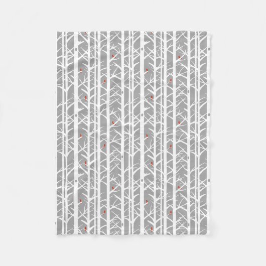 Kardinäle in den Birkenbäumen in Hellgrau Fleecedecke (Vorderseite)