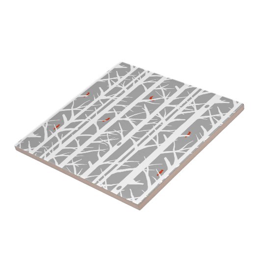 Kardinäle in den Birkenbäumen in Hellgrau Fliese (Seite)