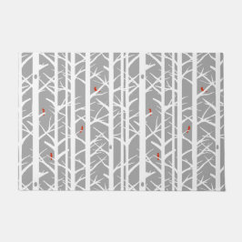 Kardinäle in den Birkenbäumen in Hellgrau Fußmatte