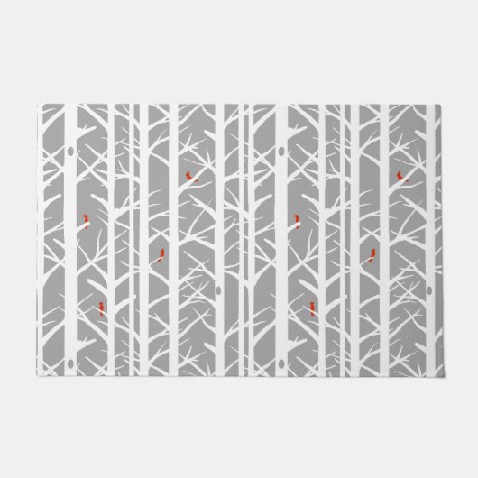 Kardinäle in den Birkenbäumen in Hellgrau Fußmatte (Vorderseite)